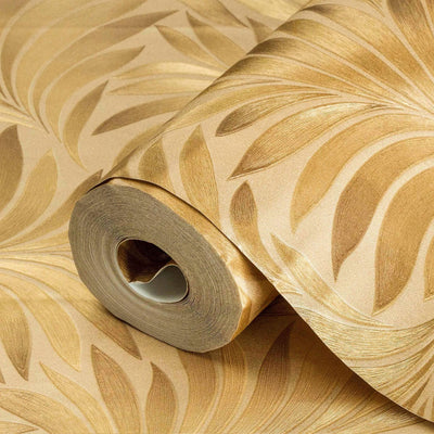 Gold Luxury Leaves Solid Color Shades Wallpaper, Deep Embossed Flocked Velvet Feeling Design - Adawall -Houston Wallpaper Store - Walcoverings, Curtains & Wall Panels