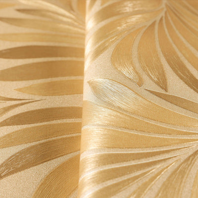 Gold Luxury Leaves Solid Color Shades Wallpaper, Deep Embossed Flocked Velvet Feeling Design - Adawall -Houston Wallpaper Store - Walcoverings, Curtains & Wall Panels