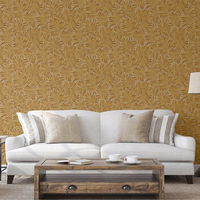 Gold Luxury Leaves Solid Color Shades Wallpaper, Deep Embossed Flocked Velvet Feeling Design - Adawall -Houston Wallpaper Store - Walcoverings, Curtains & Wall Panels
