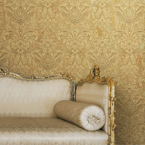Gold Rich Baroque Damask Wallpaper Deep Embossed Shimmering Vintage Design - Adawall -Houston Wallpaper Store - Walcoverings, Curtains & Wall Panels