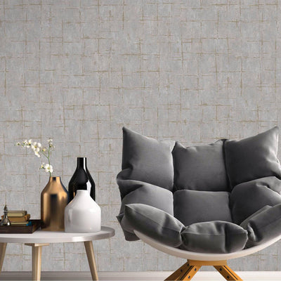Gray Abstract Metallic Lines Wallpaper, 3D Deep Embosed Silver Gold Rustic Geometric Interior Decor - Adawall -Houston Wallpaper Store - Walcoverings, Curtains & Wall Panels