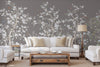 Gray Chinoiserie Floral Wall Mural, Birds Tree Flowers Wallpaper, Custom Size Wall Covering, Non-Woven, Non-Adhesive, Removable, Washable - Adawall -Houston Wallpaper Store - Walcoverings, Curtains & Wall Panels