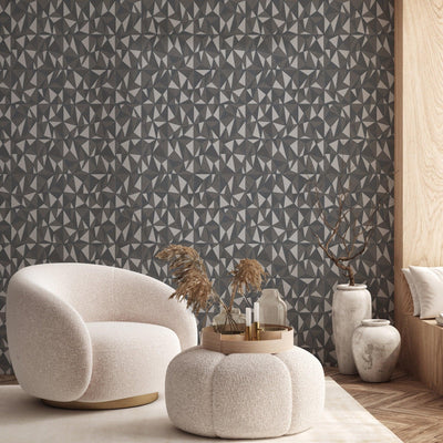 Gray Geometric Triangle Wallpaper, 3D Embossed Shiny Wallcovering, Abstract Pattern, Home Commercial Use - Adawall -Houston Wallpaper Store - Walcoverings, Curtains & Wall Panels