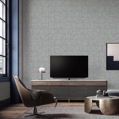 Gray Modern Geometric Shapes Wallpaper, Embossed Rich Textured Contemporary Wallcovering - Adawall -Houston Wallpaper Store - Walcoverings, Curtains & Wall Panels