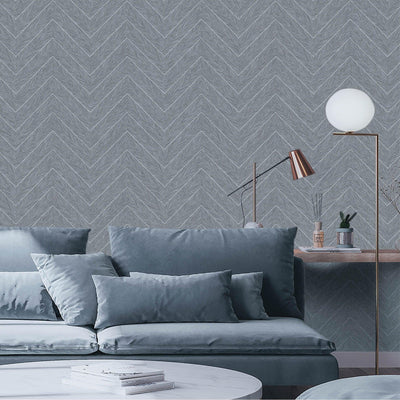Gray Shiny Chevron Wallpaper, Deep Embossed Luxury Shimmering Geometric Pattern Wall Paper, Large Non-Pasted 114 sq ft Roll - Adawall -Houston Wallpaper Store - Walcoverings, Curtains & Wall Panels