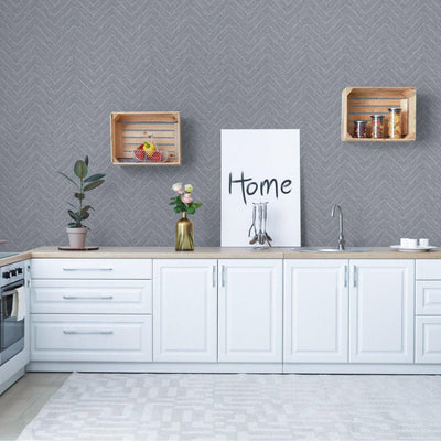 Gray Shiny Chevron Wallpaper, Deep Embossed Luxury Shimmering Geometric Pattern Wall Paper, Large Non-Pasted 114 sq ft Roll - Adawall -Houston Wallpaper Store - Walcoverings, Curtains & Wall Panels