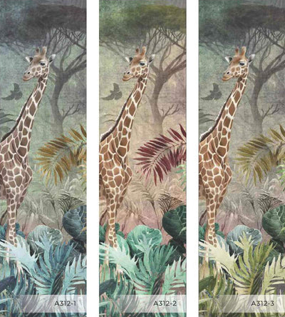 Gray Tropical Forest Theme Wallpaper, Animals Wall Mural, Giraffe, Birds, Leaves, Jungle, Non-Pasted, Large Wall Art, Removable, Nature Theme - Adawall -Houston Wallpaper Store - Walcoverings, Curtains & Wall Panels