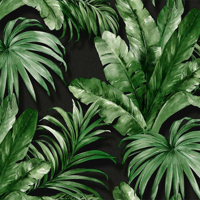 Green Black Palm Trees Embossed Wallpaper, Rich Textured Wallcovering, Large 114 sq ft Roll, Washable, Sturdy, Plants Leaves, Green Wall Decor - Adawall -Houston Wallpaper Store - Walcoverings, Curtains & Wall Panels