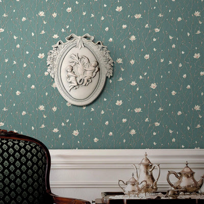 Green Floral Blossom Embossed Wallpaper, Flower Branches Chinoiserie Wallcovering - Adawall -Houston Wallpaper Store - Walcoverings, Curtains & Wall Panels