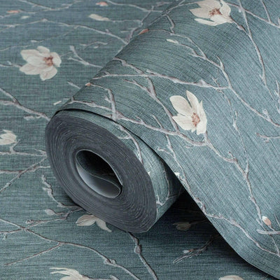 Green Floral Blossom Embossed Wallpaper, Flower Branches Chinoiserie Wallcovering - Adawall -Houston Wallpaper Store - Walcoverings, Curtains & Wall Panels