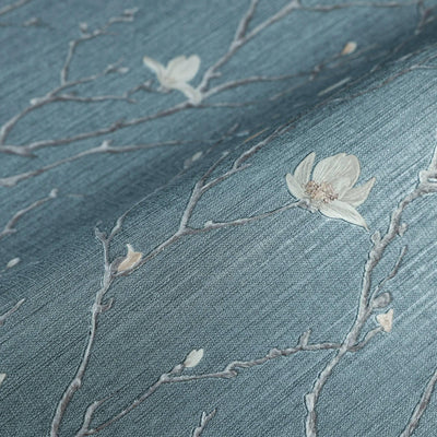 Green Floral Blossom Embossed Wallpaper, Flower Branches Chinoiserie Wallcovering - Adawall -Houston Wallpaper Store - Walcoverings, Curtains & Wall Panels