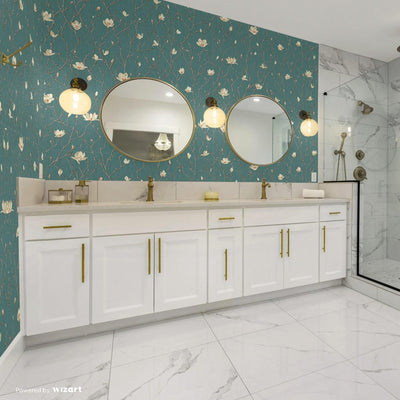 Green Floral Blossom Embossed Wallpaper, Flower Branches Chinoiserie Wallcovering - Adawall -Houston Wallpaper Store - Walcoverings, Curtains & Wall Panels
