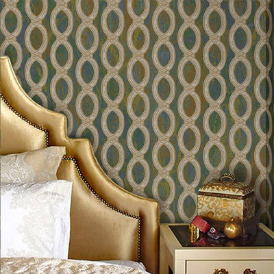 Green Geometric Chain Pattern Wallpaper, Deep Embossed Stylish Sparkling Luxury Design - Adawall -Houston Wallpaper Store - Walcoverings, Curtains & Wall Panels