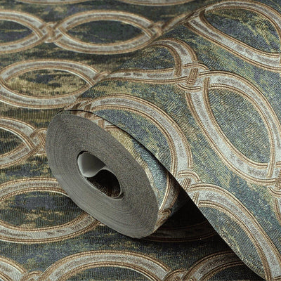 Green Geometric Chain Pattern Wallpaper, Deep Embossed Stylish Sparkling Luxury Design - Adawall -Houston Wallpaper Store - Walcoverings, Curtains & Wall Panels
