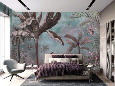 Green Modern Luxury Tropical Wallpaper, Swan, Non-Woven Custom Wall Mural, Non-Adhesive, Washable, Decorative, Removable, Home Decor Wall Art - Adawall -Houston Wallpaper Store - Walcoverings, Curtains & Wall Panels