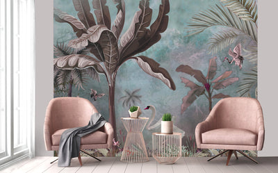 Green Modern Luxury Tropical Wallpaper, Swan, Non-Woven Custom Wall Mural, Non-Adhesive, Washable, Decorative, Removable, Home Decor Wall Art - Adawall -Houston Wallpaper Store - Walcoverings, Curtains & Wall Panels