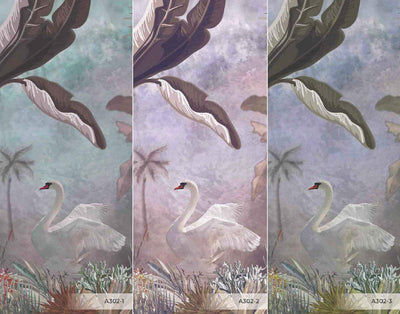 Green Modern Luxury Tropical Wallpaper, Swan, Non-Woven Custom Wall Mural, Non-Adhesive, Washable, Decorative, Removable, Home Decor Wall Art - Adawall -Houston Wallpaper Store - Walcoverings, Curtains & Wall Panels