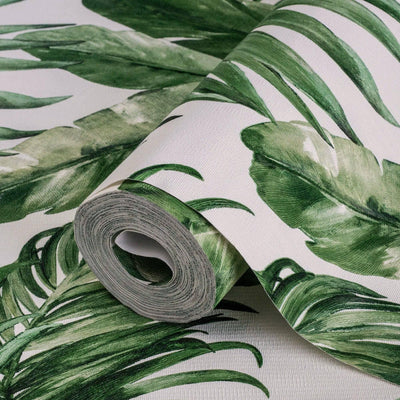 Green Palm Trees Embossed Wallpaper, Rich Textured Wallcovering, Large 114 sq ft Roll, Washable, Sturdy, Plants Leaves, Green Wall Decor - Adawall -Houston Wallpaper Store - Walcoverings, Curtains & Wall Panels