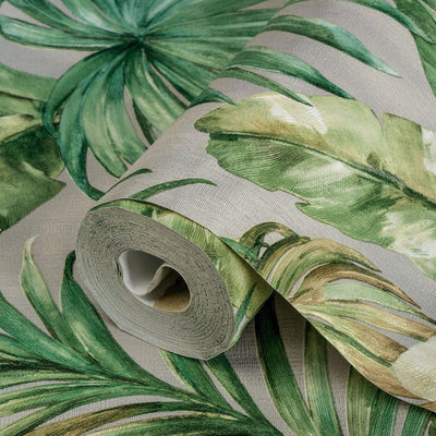 Green Palm Trees Embossed Wallpaper, Rich Textured Wallcovering, Large 114 sq ft Roll, Washable, Sturdy, Plants Leaves Wallpaper, Wall Decor - Adawall -Houston Wallpaper Store - Walcoverings, Curtains & Wall Panels