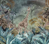 Green Tropical Forest Theme Wallpaper, Animals Wall Mural, Giraffe, Birds, Leaves, Jungle, Non-Pasted, Large Wall Art, Removable, Nature Theme - Walloro High End Wallcoverings & More