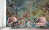 Green Tropical Forest Theme Wallpaper, Animals Wall Mural, Giraffe, Birds, Leaves, Jungle, Non-Pasted, Large Wall Art, Removable, Nature Theme - Walloro High End Wallcoverings & More