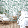 Green Tropical Toile Textured Wallpaper, Stylish Plants Animals Jungle Forest Theme Wallcovering - Adawall -Houston Wallpaper Store - Walcoverings, Curtains & Wall Panels