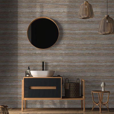 Horizontal Striped Wallpaper, Brown Shiny Glossy Luxry Non-Woven Wallcovering, Non-Woven, Non-Pasted - Adawall -Houston Wallpaper Store - Walcoverings, Curtains & Wall Panels