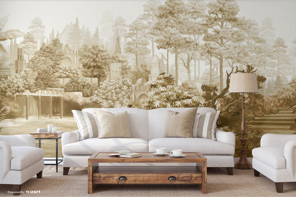 India Scene Wallpaper, Beige Vintage Historical Indian Wall Mural, Tropical, Custom Size Wall Covering, Non-Woven, Non-Adhesive, Removable, Durable - Adawall -Houston Wallpaper Store - Walcoverings, Curtains & Wall Panels