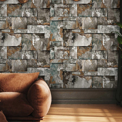 Industrial Rusted Stone Metallic Wallpaper, Realistic 3D Embossed Wall Decor, Industrial Aesthetic Wallcovering - Adawall -Houston Wallpaper Store - Walcoverings, Curtains & Wall Panels
