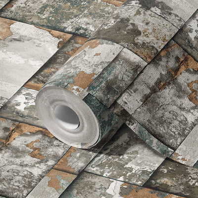 Industrial Rusted Stone Metallic Wallpaper, Realistic 3D Embossed Wall Decor, Industrial Aesthetic Wallcovering - Adawall -Houston Wallpaper Store - Walcoverings, Curtains & Wall Panels