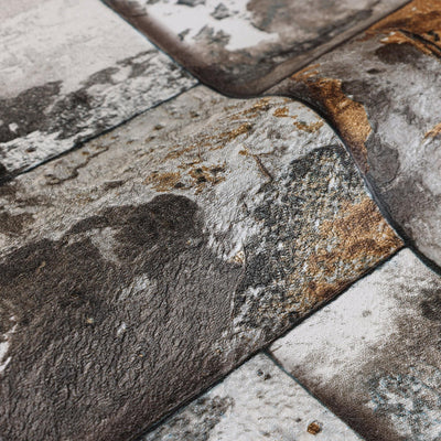 Industrial Rusted Stone Metallic Wallpaper, Realistic 3D Embossed Wall Decor, Industrial Aesthetic Wallcovering - Adawall -Houston Wallpaper Store - Walcoverings, Curtains & Wall Panels