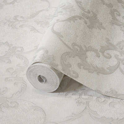 Italian Damask Embossed Wallpaper, Off White Sparkling Neutral Colors Luxury Wallcovering, 3D Textured, Non-Woven, Non-Pasted - Adawall -Houston Wallpaper Store - Walcoverings, Curtains & Wall Panels