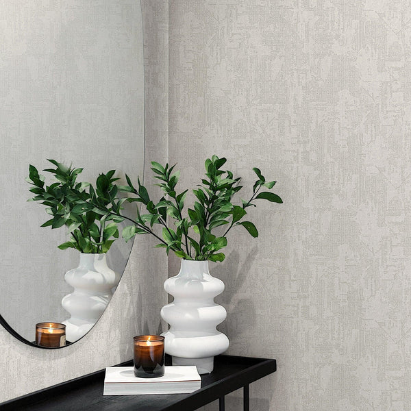 Ivory Distressed Solid Color Wallpaper, 3D Embossed Shiny Wallcovering, Weathered Effect - Adawall -Houston Wallpaper Store - Walcoverings, Curtains & Wall Panels