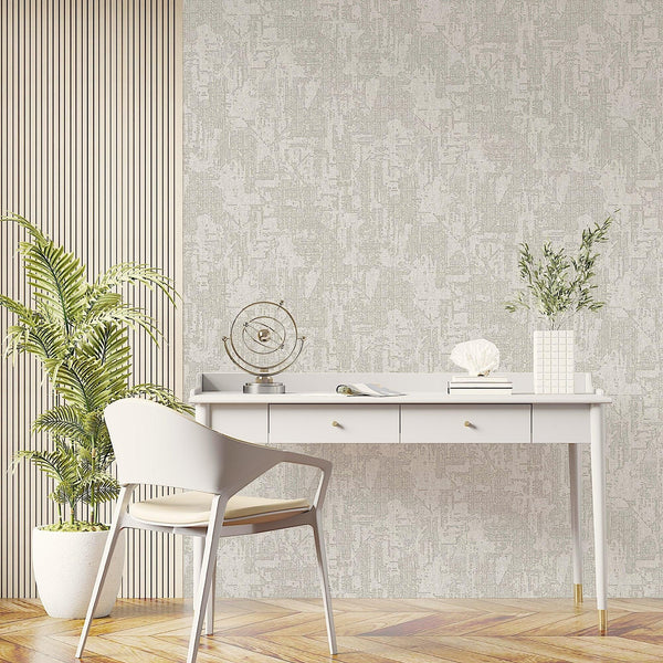 Ivory Distressed Solid Color Wallpaper, 3D Embossed Shiny Wallcovering, Weathered Effect - Adawall -Houston Wallpaper Store - Walcoverings, Curtains & Wall Panels