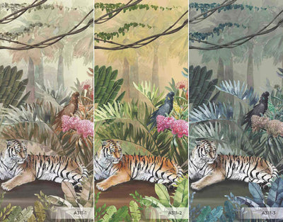 jungle Tigers Wall Mural, Ivory Nature Forest Theme Wallpaper, Custom Large Wall Mural, Non-Adhesive, Washable, Removable Wall Paper, Birds, Non-Woven Back - Adawall -Houston Wallpaper Store - Walcoverings, Curtains & Wall Panels