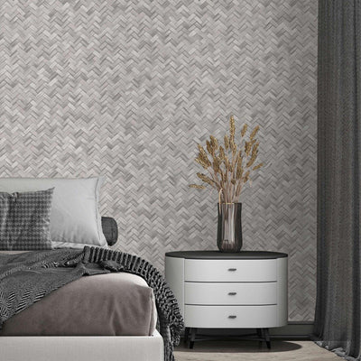 Jute Basket Weave Chevron Wallpaper, Gray 3D Deep Embossed Non-Woven Braided Geometric Pattern - Adawall -Houston Wallpaper Store - Walcoverings, Curtains & Wall Panels