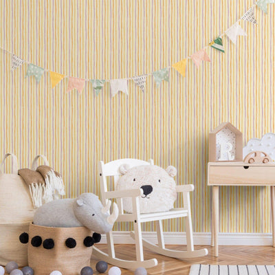 Kids Room Textured Wallpaper, Striped Wallpaper, Girls Boys Bedroom Wall Paper, Nursery Wallcovering, 114 sq ft, Yellow, Washable, Durable - Adawall -Houston Wallpaper Store - Walcoverings, Curtains & Wall Panels