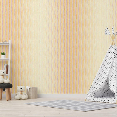 Kids Room Textured Wallpaper, Striped Wallpaper, Girls Boys Bedroom Wall Paper, Nursery Wallcovering, 114 sq ft, Yellow, Washable, Durable - Adawall -Houston Wallpaper Store - Walcoverings, Curtains & Wall Panels