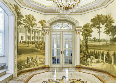 Landscape Scenic Wallpaper, Historical European Wall Mural, Light Green Custom Size Wall Covering, Non-Woven, Non-Adhesive, Removable, Washable - Adawall -Houston Wallpaper Store - Walcoverings, Curtains & Wall Panels