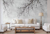 Large Blossom Tree Wallpaper, Gray Chinoiserie Nature Flowers Wall Mural, Custom Size Wall Covering, Non-Woven, Non-Pasted, Removable, Washable, Floral Art - Walloro High End Wallcoverings & More