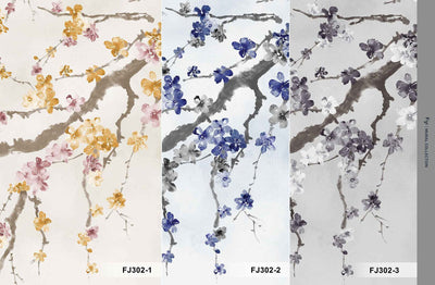 Large Blossom Tree Wallpaper, Gray Chinoiserie Nature Flowers Wall Mural, Custom Size Wall Covering, Non-Woven, Non-Pasted, Removable, Washable, Floral Art - Adawall -Houston Wallpaper Store - Walcoverings, Curtains & Wall Panels