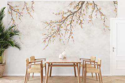 Large Blossom Tree Wallpaper, Yellow Chinoiserie Nature Flowers Wall Mural, Custom Size Wall Covering, Non-Woven, Non-Pasted, Removable, Washable, Floral Art - Adawall -Houston Wallpaper Store - Walcoverings, Curtains & Wall Panels