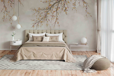 Large Blossom Tree Wallpaper, Yellow Chinoiserie Nature Flowers Wall Mural, Custom Size Wall Covering, Non-Woven, Non-Pasted, Removable, Washable, Floral Art - Adawall -Houston Wallpaper Store - Walcoverings, Curtains & Wall Panels