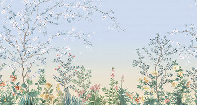 Large Chinoiserie Blossom Floral Wallpaper, Blue Ombre Flowers Birds Wall Mural, Custom Size Wall Covering, Non-Woven, Non-Pasted, Removable - Adawall -Houston Wallpaper Store - Walcoverings, Curtains & Wall Panels