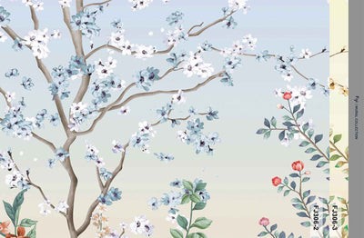 Large Chinoiserie Blossom Floral Wallpaper, Blue Ombre Flowers Birds Wall Mural, Custom Size Wall Covering, Non-Woven, Non-Pasted, Removable - Adawall -Houston Wallpaper Store - Walcoverings, Curtains & Wall Panels