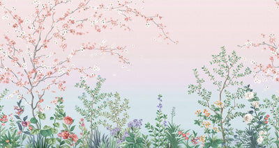 Large Chinoiserie Blossom Floral Wallpaper, Pink Ombre Flowers Birds Wall Mural, Custom Size Wall Covering, Non-Woven, Non-Pasted, Removable - Adawall -Houston Wallpaper Store - Walcoverings, Curtains & Wall Panels