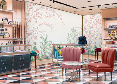 Large Chinoiserie Blossom Floral Wallpaper, Pink Ombre Flowers Birds Wall Mural, Custom Size Wall Covering, Non-Woven, Non-Pasted, Removable - Adawall -Houston Wallpaper Store - Walcoverings, Curtains & Wall Panels