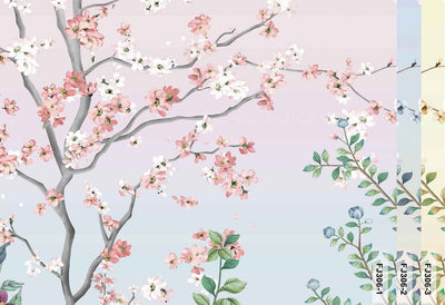 Large Chinoiserie Blossom Floral Wallpaper, Pink Ombre Flowers Birds Wall Mural, Custom Size Wall Covering, Non-Woven, Non-Pasted, Removable - Adawall -Houston Wallpaper Store - Walcoverings, Curtains & Wall Panels