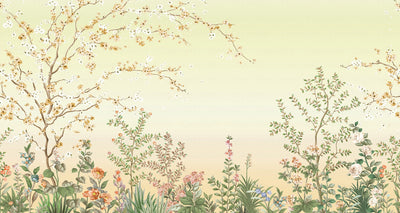 Large Chinoiserie Blossom Floral Wallpaper, Yellow Ombre Flowers Birds Wall Mural, Custom Size Wall Covering, Non-Woven, Non-Pasted, Removable - Adawall -Houston Wallpaper Store - Walcoverings, Curtains & Wall Panels