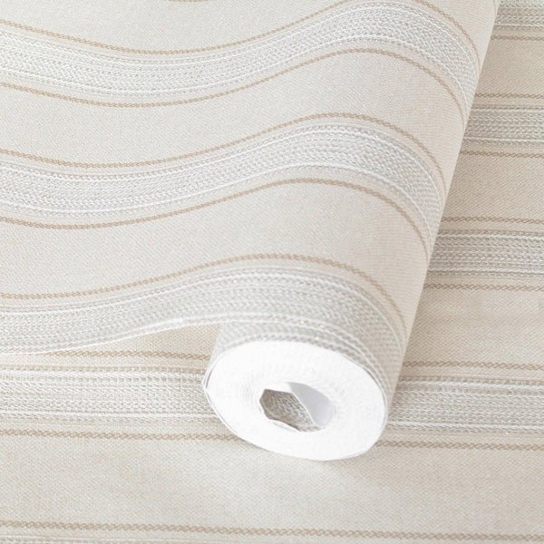 Large Striped Embossed Wallpaper, Cream Shimmering Retro, Vintage, Art Deco, Mid-Century Stripe Decorative Pattern, Large 114 sq ft Roll - Adawall -Houston Wallpaper Store - Walcoverings, Curtains & Wall Panels